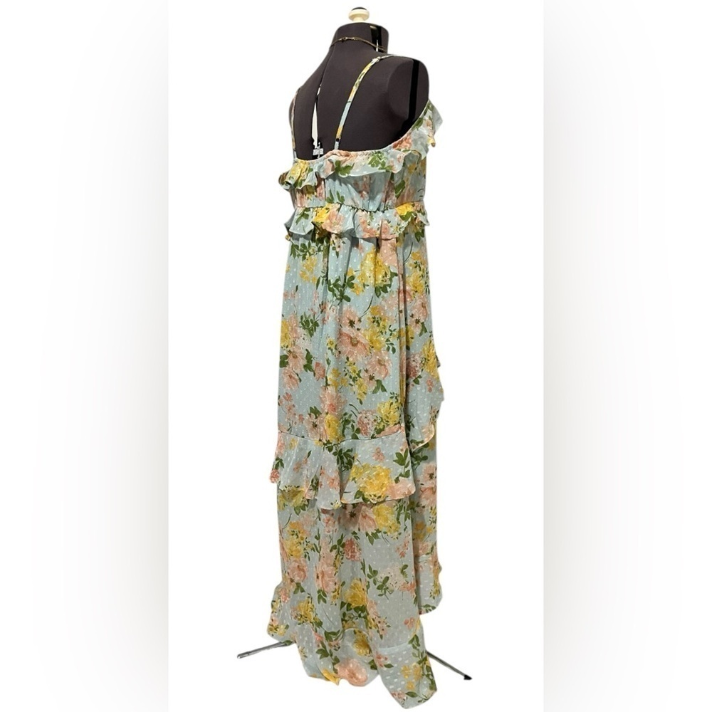 By The River Blossom In Time Blue Multi Floral Ruffle Tiered Midi Dress Size L - Picture 9 of 14